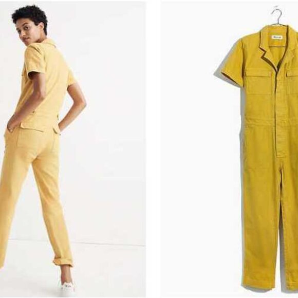New XS Madewell short-sleeve coverall jumpsuit in Greek Gold yellow - Picture 13 of 14